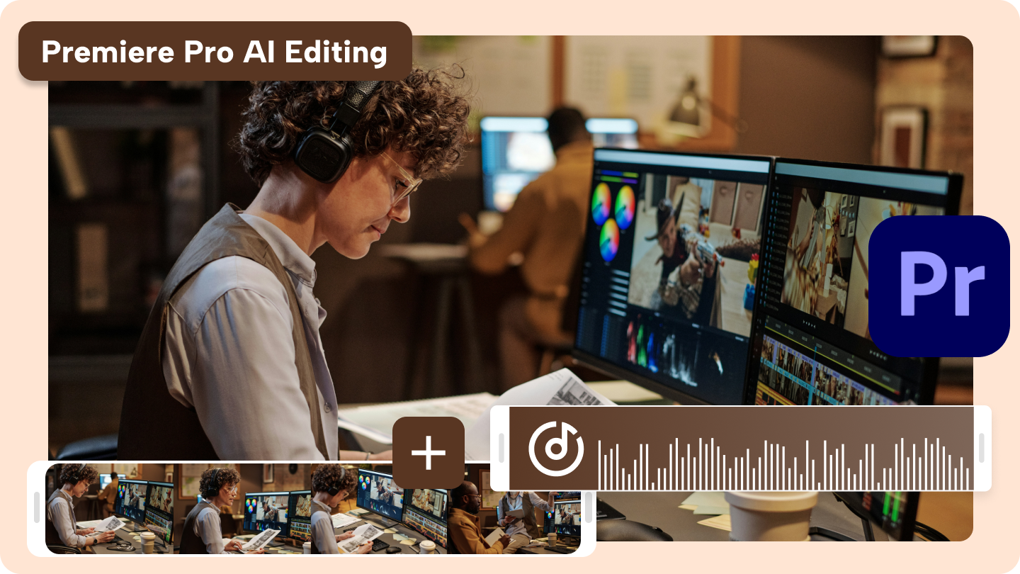 ภาพประกอบคนตัดต่อวิดีโอใช้ AI ช่วยงานใน Premiere Pro