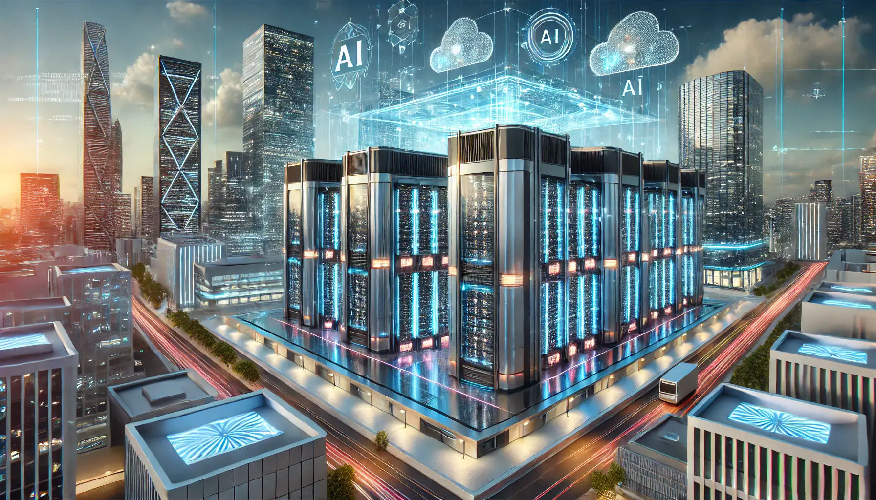 ภายในศูนย์ข้อมูล AI ยุคใหม่ที่เต็มไปด้วย GPU rack หนาแน่น
