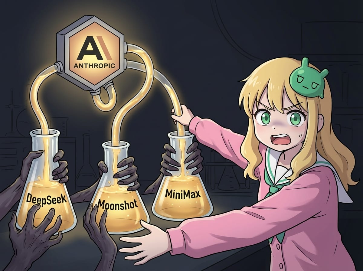 ภาพประกอบเชิงเสียดสีแคมเปญดึงข้อมูลจาก Anthropic ไปยังโมเดลของ DeepSeek, Moonshot และ MiniMax