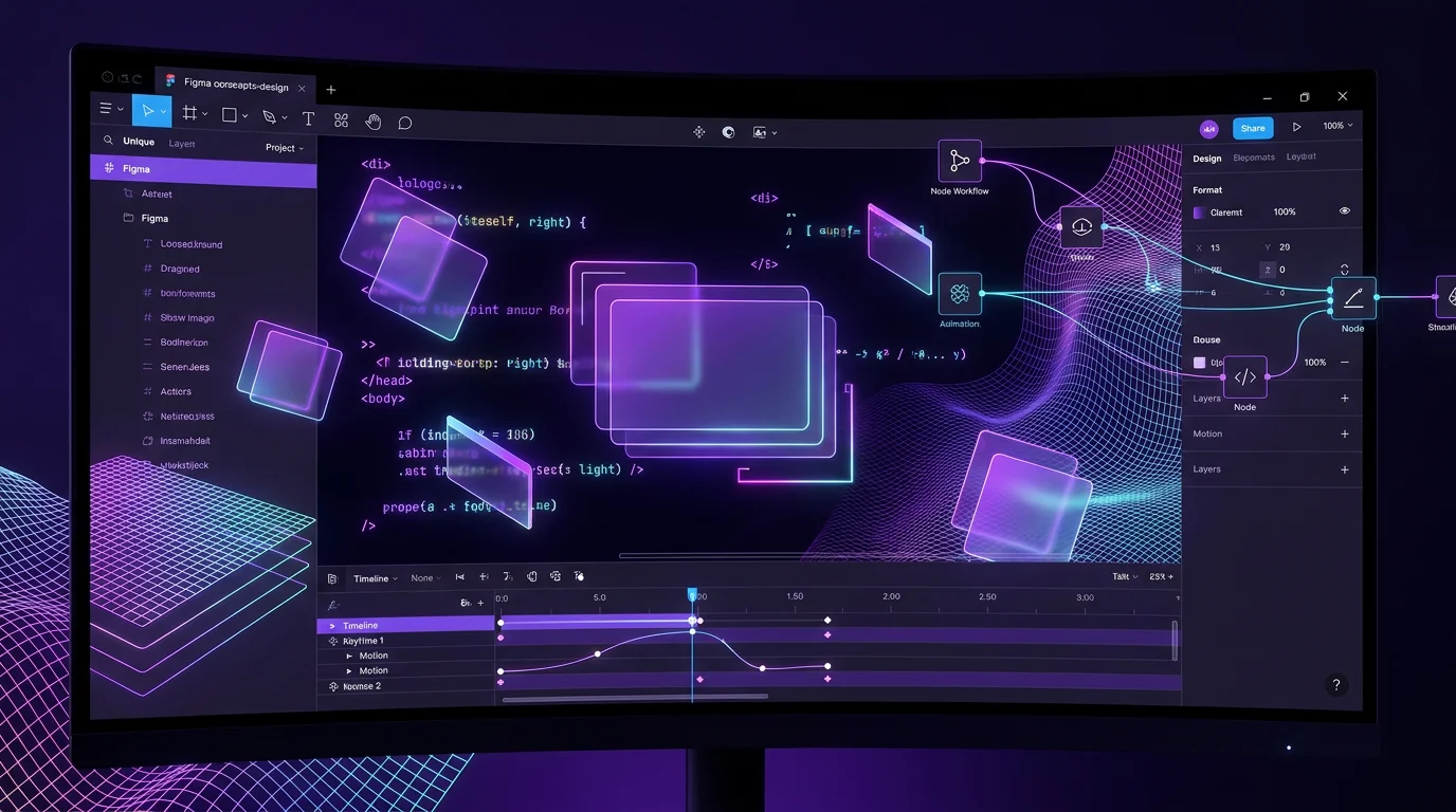 หน้าจอ Figma กับ panel motion และ shader ใหม่ในแคนวาสเดิม