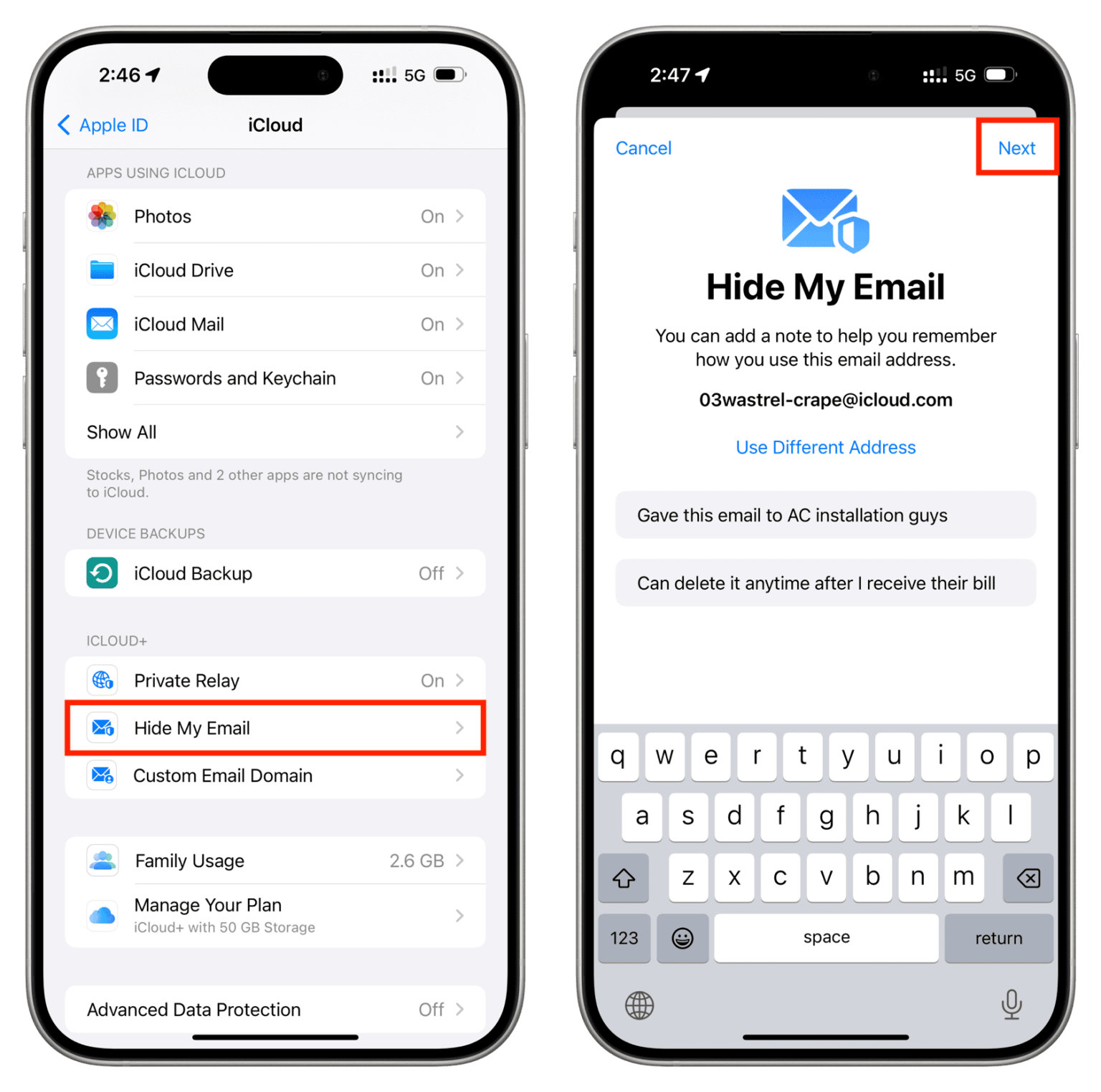การจัดการ alias ใน Hide My Email บนอุปกรณ์ Apple