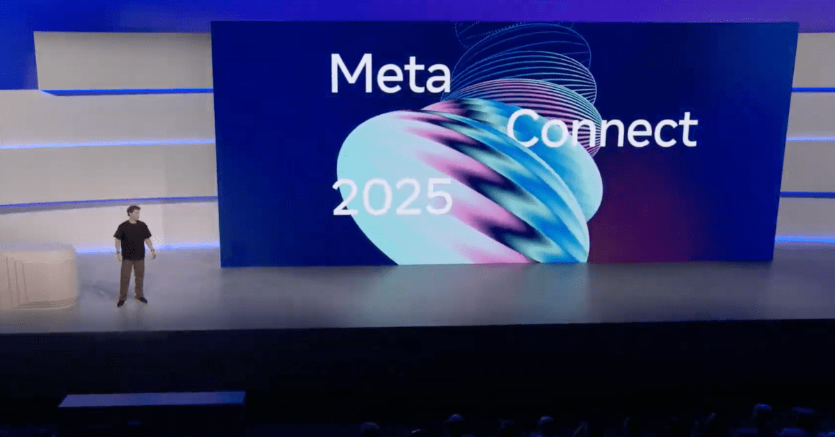 บรรยากาศบนเวทีเปิดงาน Meta Connect ระหว่างประกาศแว่นและอุปกรณ์ AI รุ่นใหม่