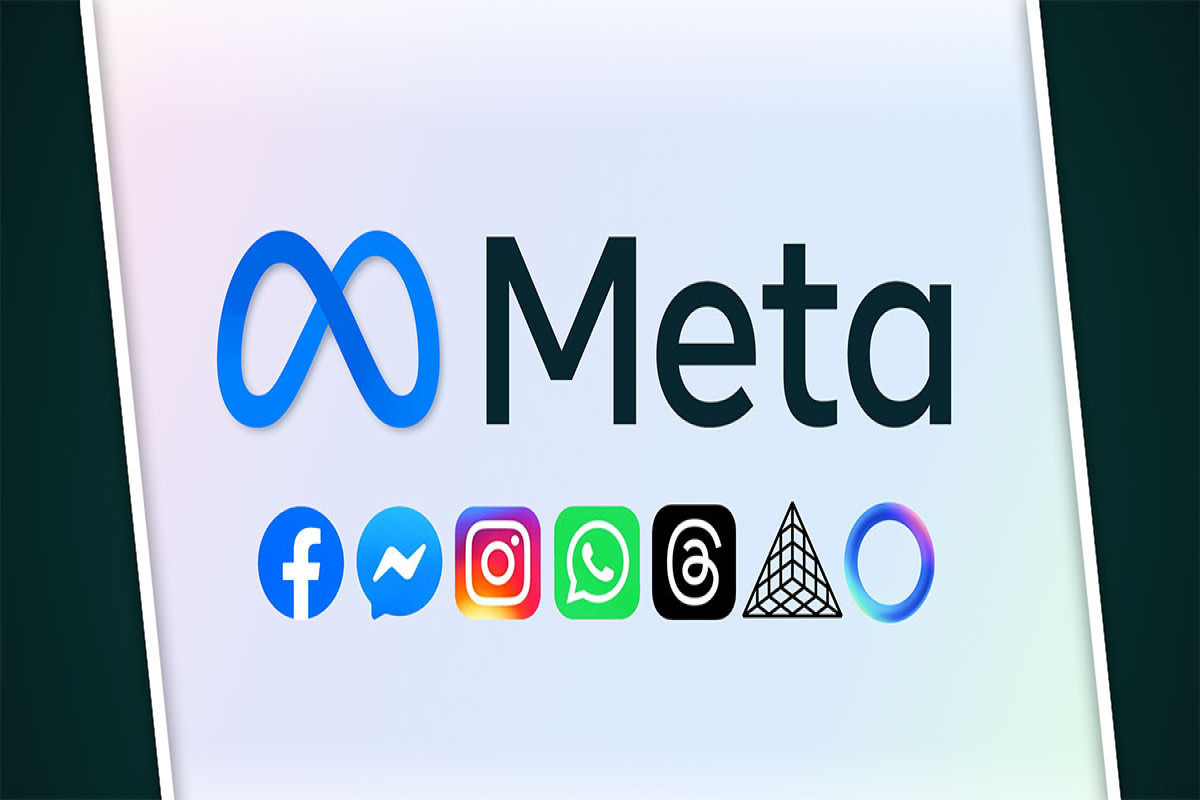โลโก้ Meta พร้อมไอคอนผลิตภัณฑ์ในเครือ ได้แก่ Facebook, Messenger, Instagram, WhatsApp และ Threads