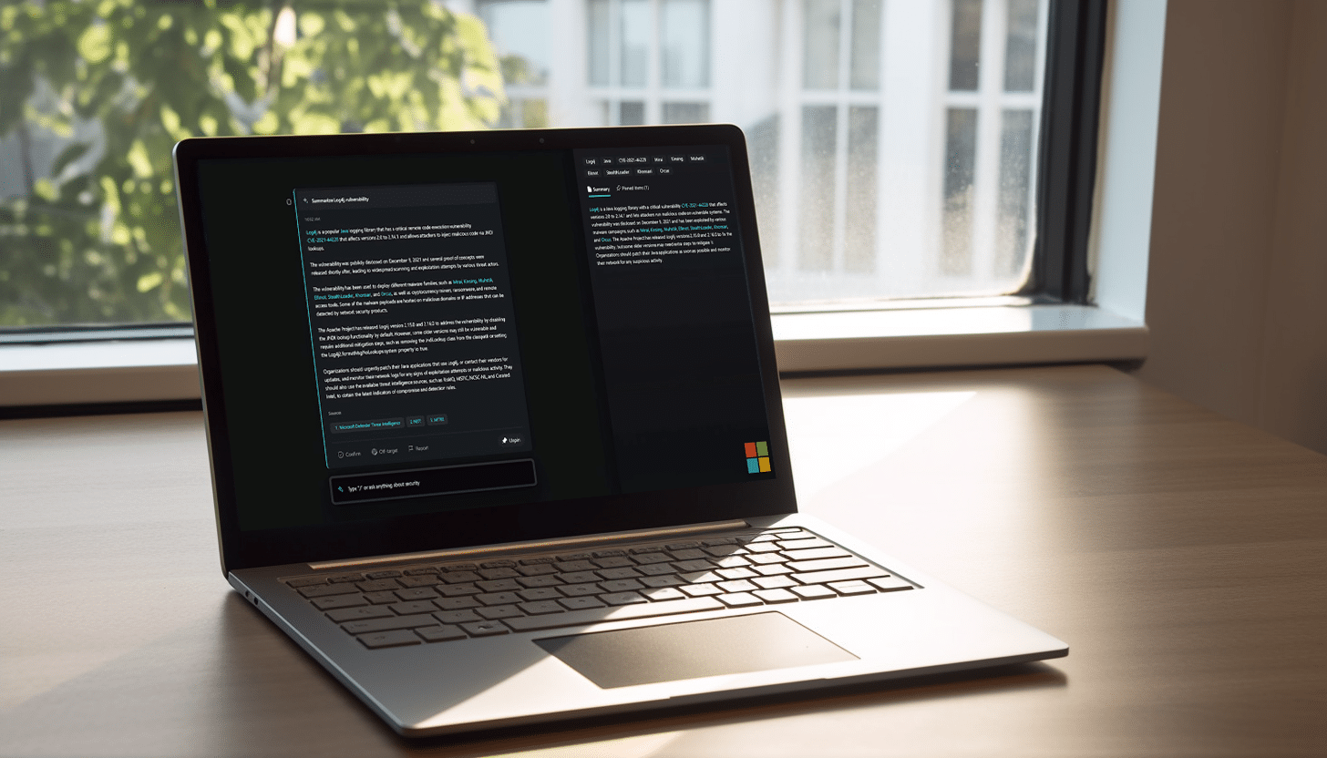 A laptop displaying a security monitoring dashboard, representing administrators auditing AI usage