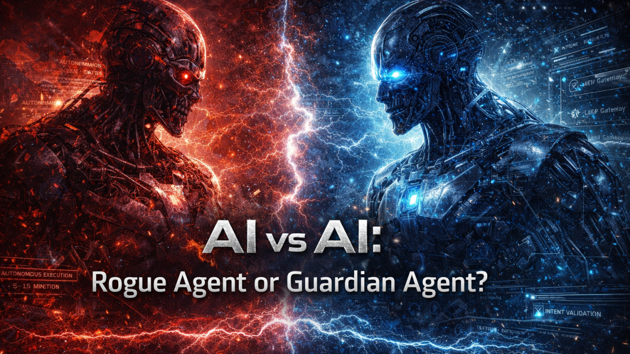 ภาพประกอบธีม AI vs AI ระหว่าง rogue agent กับ guardian agent