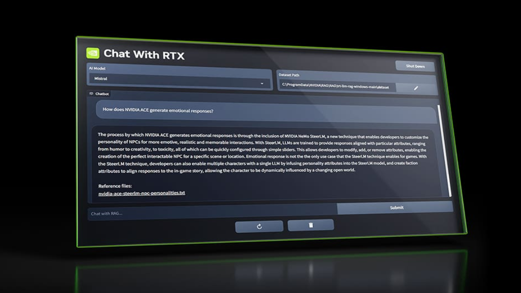 หน้าจอผู้ช่วยสนทนา Chat with RTX ของ Nvidia ที่เปิดให้ใช้งานอยู่แล้ว