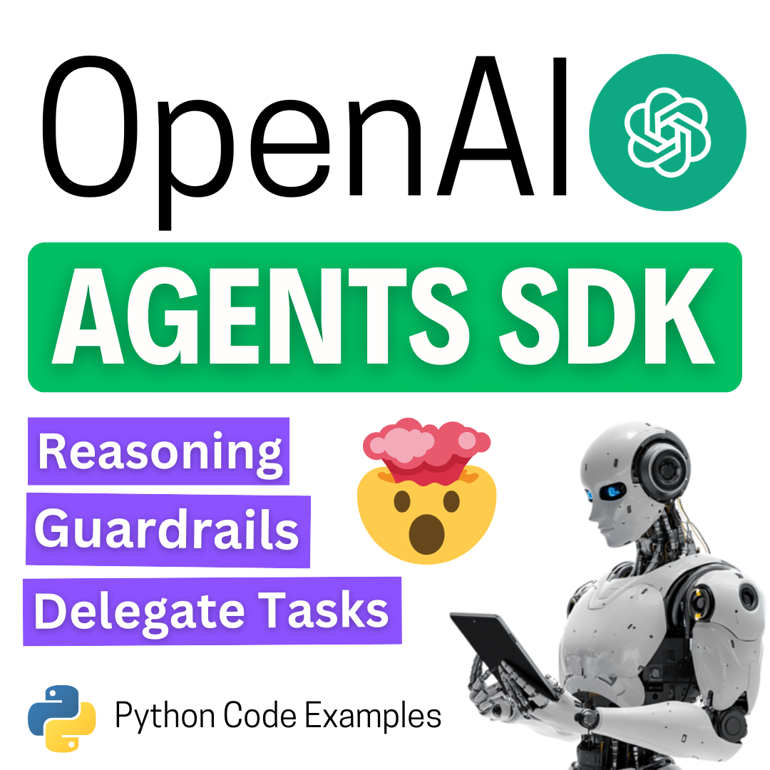 กราฟิกโปรโมต OpenAI Agents SDK แสดงฟีเจอร์ reasoning, guardrails และการมอบหมายงานให้เอเจนต์