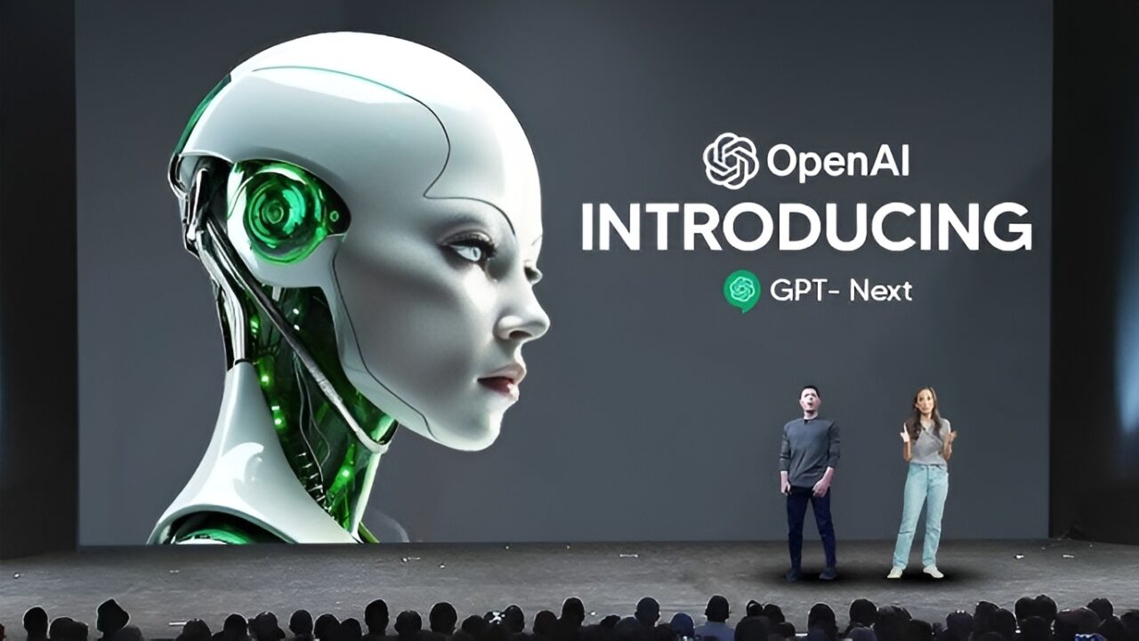 ภาพประกอบบรรยากาศงานเปิดตัวโมเดล AI ของ OpenAI บนเวทีขนาดใหญ่