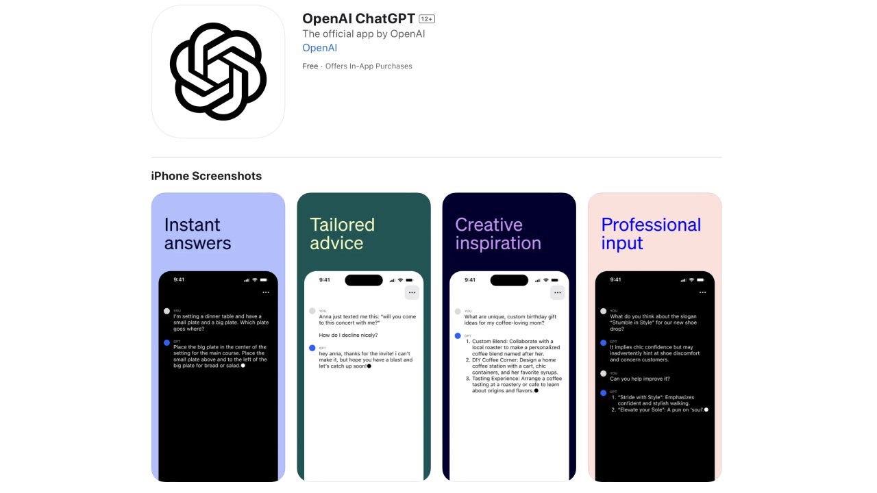 หน้าร้านแอป ChatGPT บน App Store ซึ่งเป็นประตูไปสู่ App Directory ใหม่ของ OpenAI