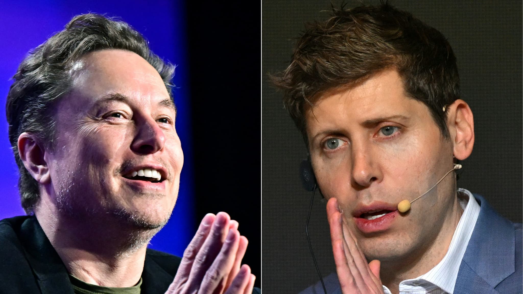 ภาพเปรียบเทียบ Elon Musk แห่ง xAI และ Sam Altman แห่ง OpenAI