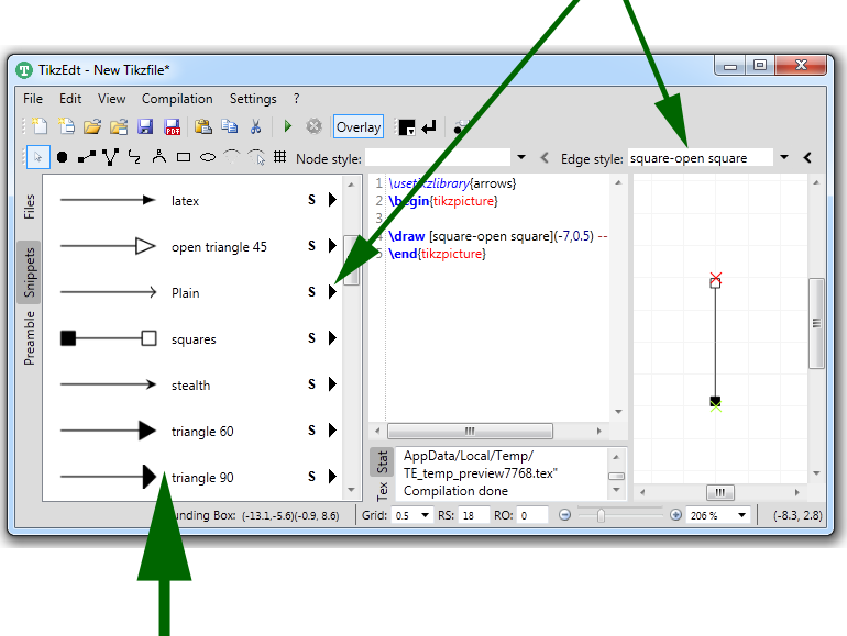 ฟีเจอร์ shape library และ toolbar ของ TikZ Editor