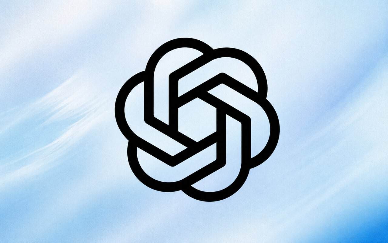 The OpenAI logo on a light blue background