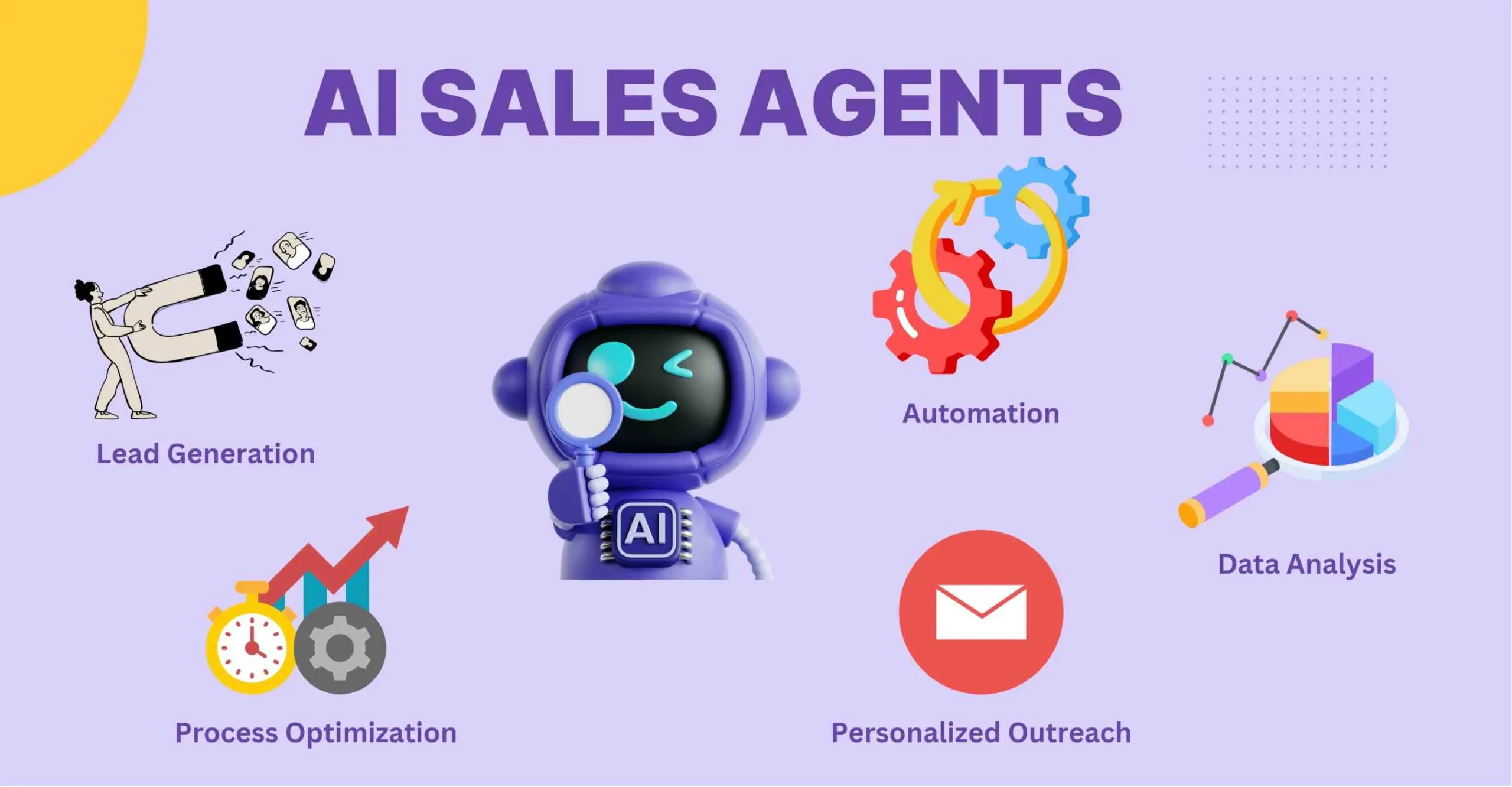 ภาพประกอบธีม AI agents ที่ถูกวางบทบาทให้ทำงานต่างๆ แทนผู้ใช้ เช่น การค้นหาข้อมูลและจัดการงานอัตโนมัติ
