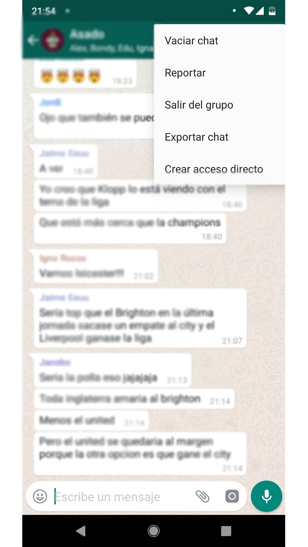ภาพหน้าจอเมนูตั้งค่าภายในแอป WhatsApp