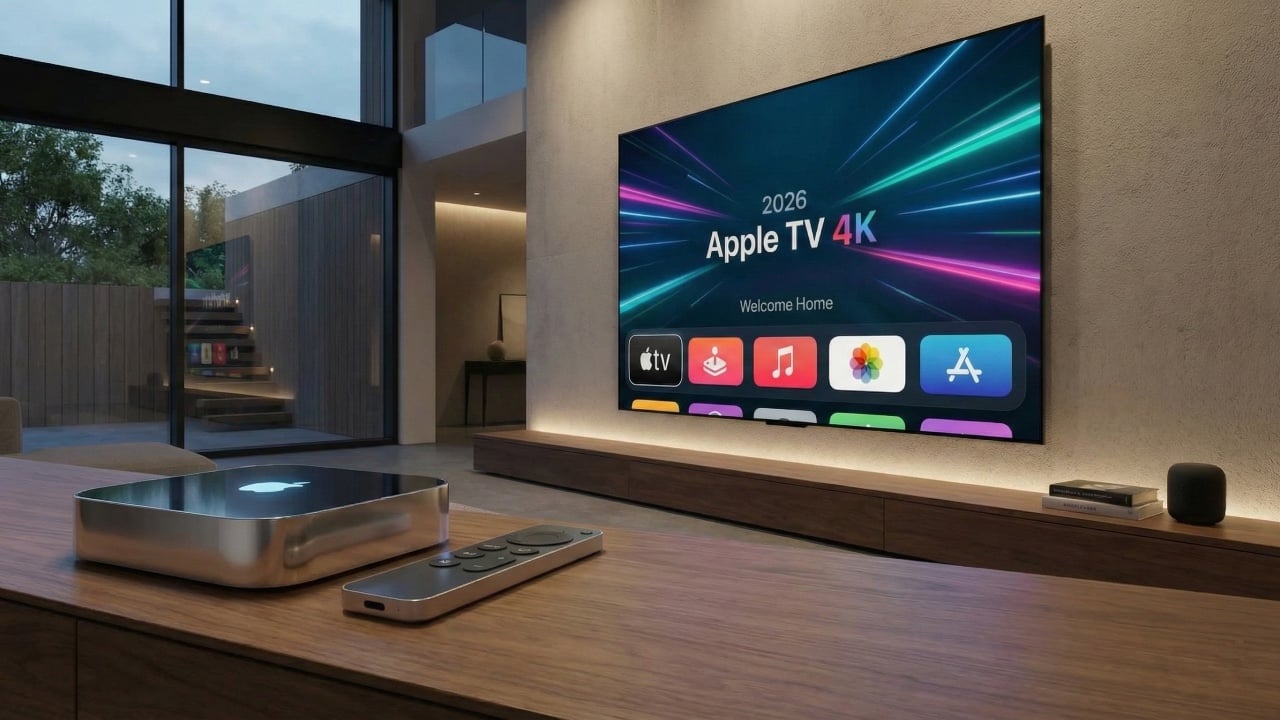 Apple TV 4K และ HomePod mini ตั้งอยู่ในห้องนั่งเล่น ตัวอย่างอุปกรณ์ Apple ที่กระจายอยู่ตามจุดต่างๆ ในบ้าน